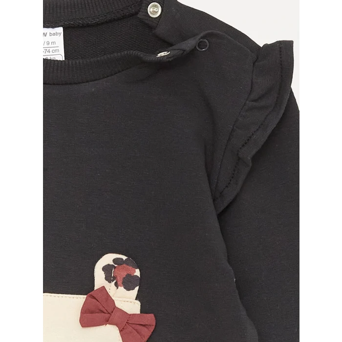 LCW baby Antrasit Bisiklet Yaka Uzun Kollu Baskılı Kız Bebek Sweatshirt ve Pantolon 2li Takım