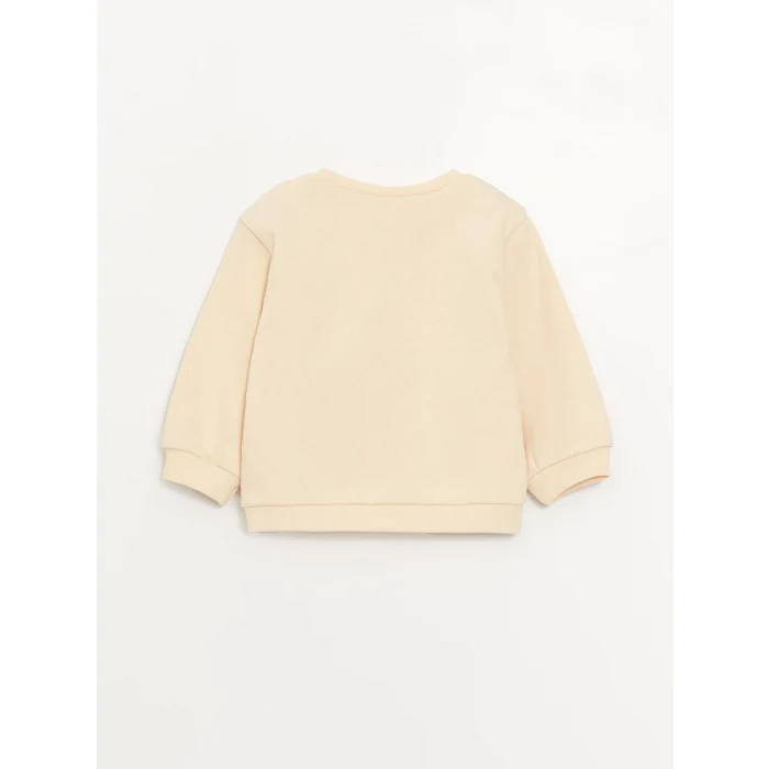 LCW baby Bej Bisiklet Yaka Uzun Kollu Baskılı Kız Bebek Sweatshirt ve Tayt 2li Takım