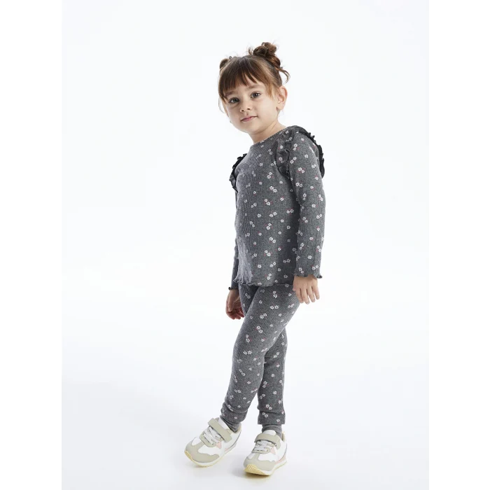 LCW baby Antrasit Beli Lastikli Baskılı Kız Bebek Tayt