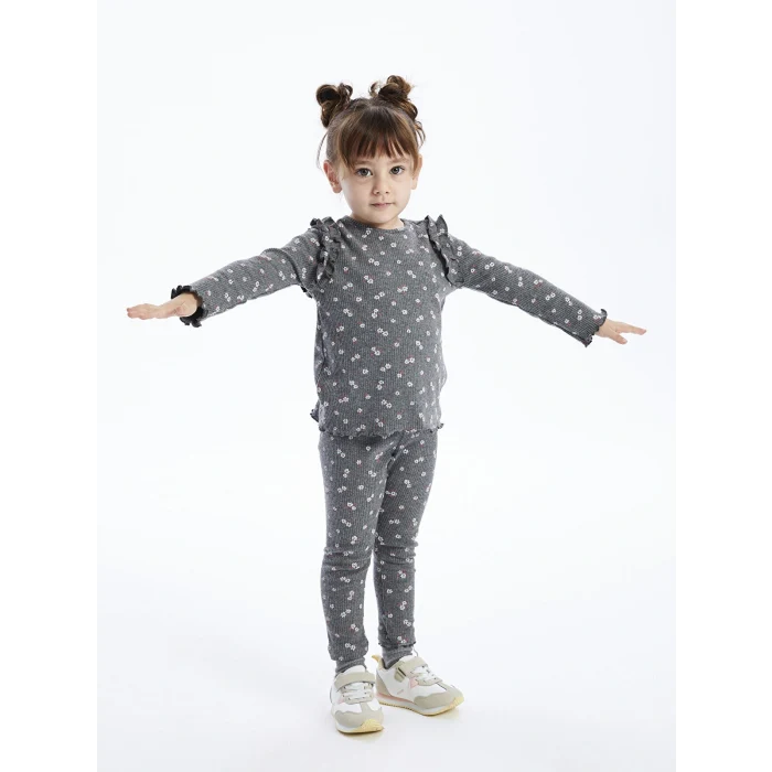 LCW baby Antrasit Beli Lastikli Baskılı Kız Bebek Tayt