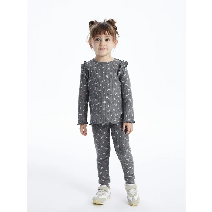 LCW baby Antrasit Beli Lastikli Baskılı Kız Bebek Tayt