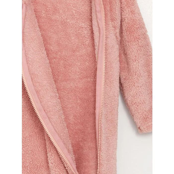 LCW baby Pembe Kapüşonlu Uzun Kollu Kız Bebek Pelüş Tulum