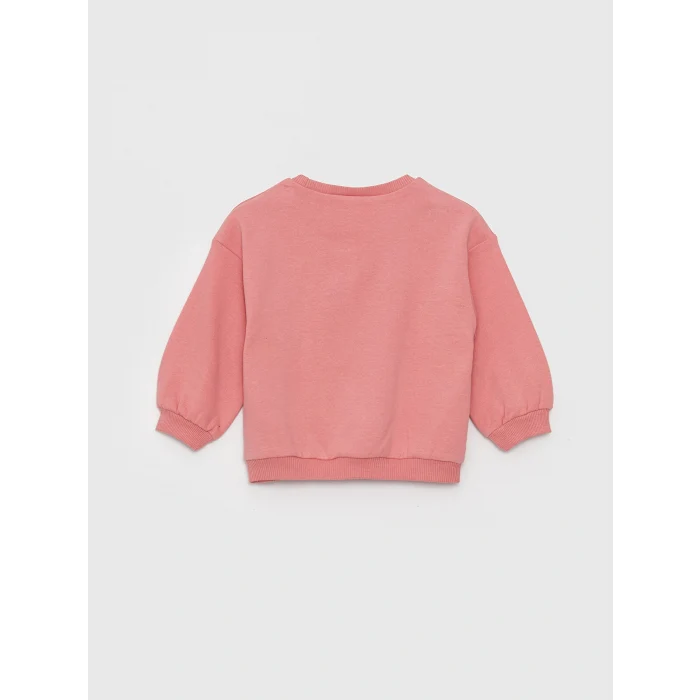 LCW baby Pembe Bisiklet Yaka Uzun Kollu Kız Bebek Sweatshirt ve Pantolon 2li Takım