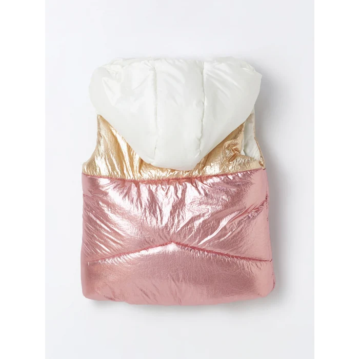 LCW Kids Ekru Kapüşonlu Renk Bloklu Kız Çocuk Şişme Yelek