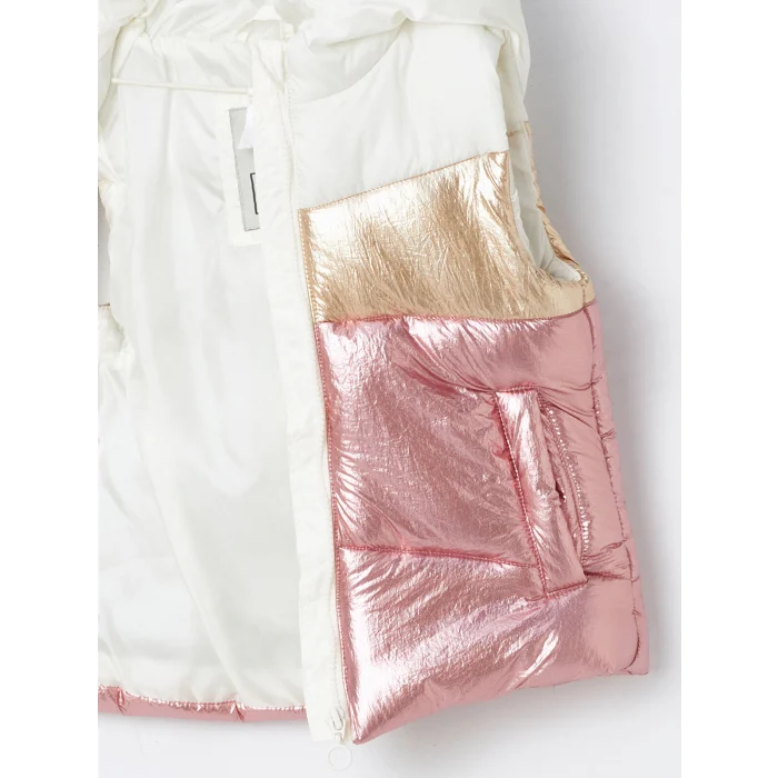 LCW Kids Ekru Kapüşonlu Renk Bloklu Kız Çocuk Şişme Yelek