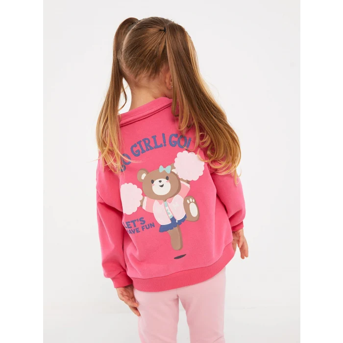 LCW baby Pembe Polo Yaka Baskılı Kız Bebek Sweatshirt