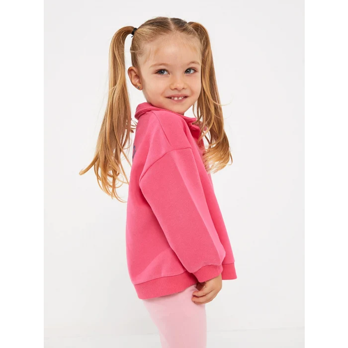 LCW baby Pembe Polo Yaka Baskılı Kız Bebek Sweatshirt