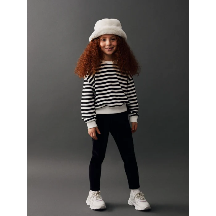 LCW Kids Siyah Beli Lastikli Basic Kız Çocuk Kadife Tayt