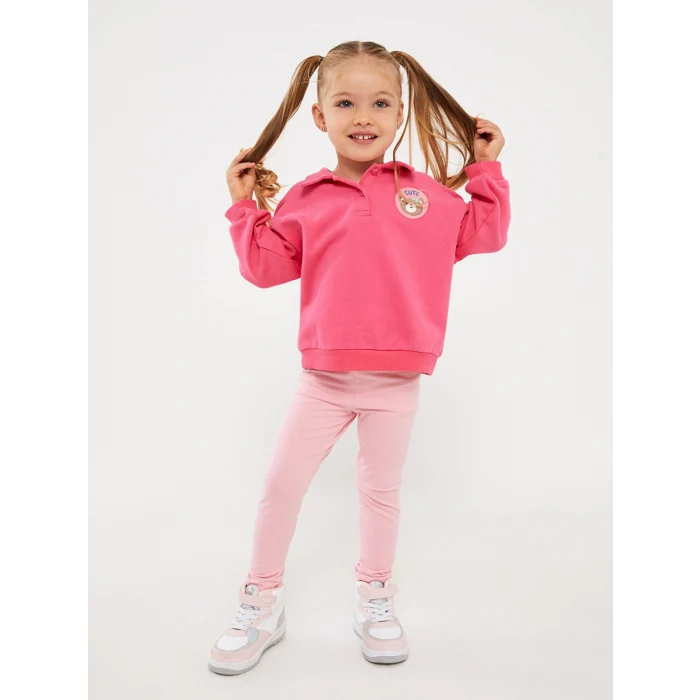 LCW baby Pembe Polo Yaka Baskılı Kız Bebek Sweatshirt