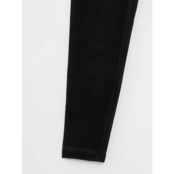 LCW Kids Siyah Beli Lastikli Basic Kız Çocuk Kadife Tayt