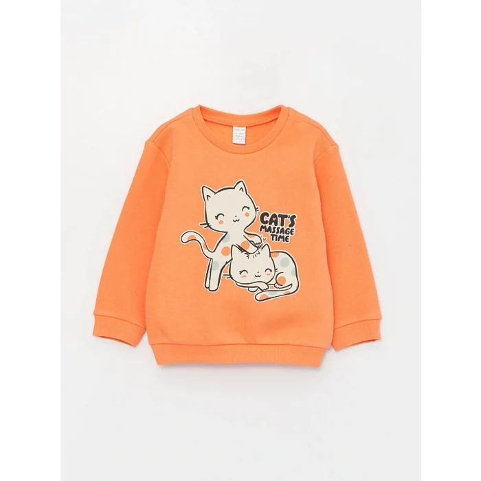 LCW baby Yeşil Bisiklet Yaka Uzun Kollu Baskılı Kız Bebek Sweatshirt 2li