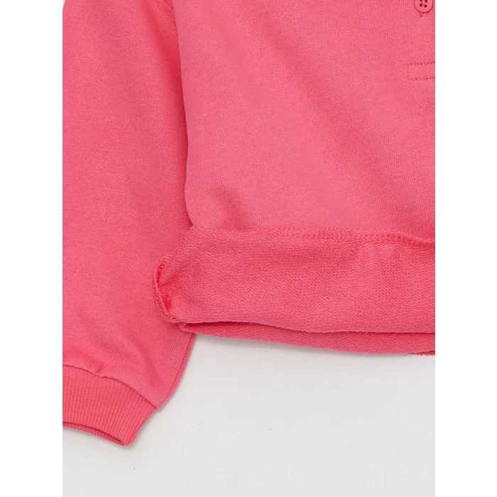 LCW baby Pembe Polo Yaka Baskılı Kız Bebek Sweatshirt