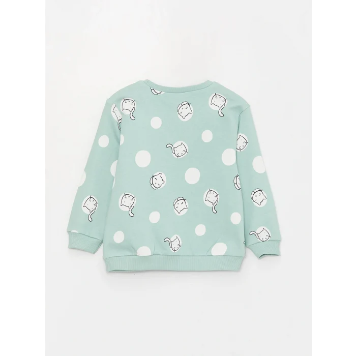 LCW baby Yeşil Bisiklet Yaka Uzun Kollu Baskılı Kız Bebek Sweatshirt 2li
