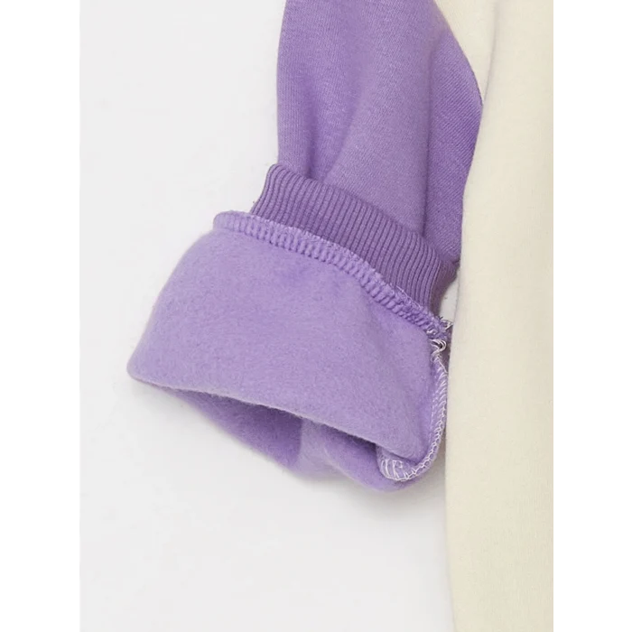 LCW baby Ekru Bisiklet Yaka Uzun Kollu Baskılı Kız Bebek Sweatshirt