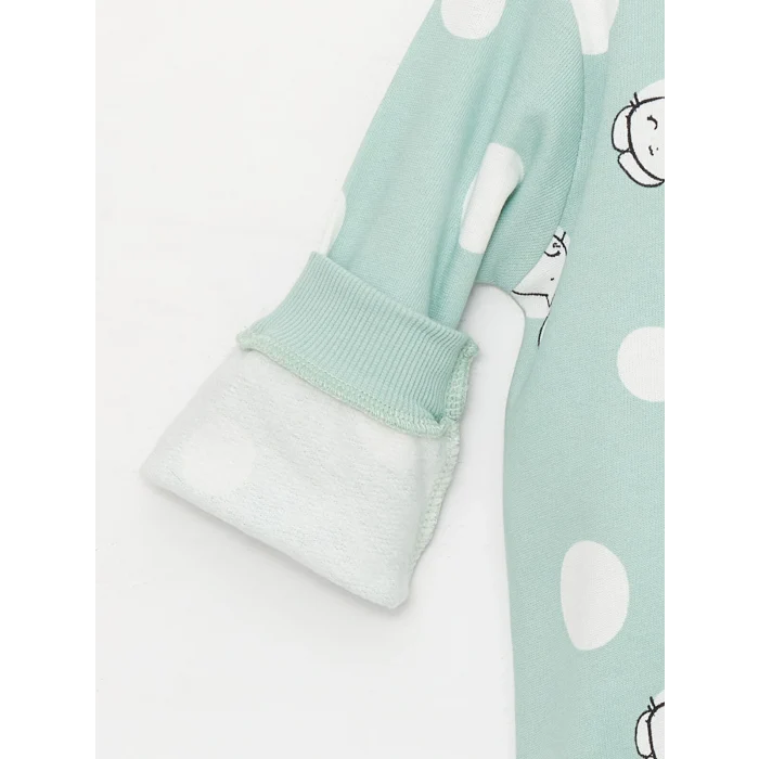 LCW baby Yeşil Bisiklet Yaka Uzun Kollu Baskılı Kız Bebek Sweatshirt 2li