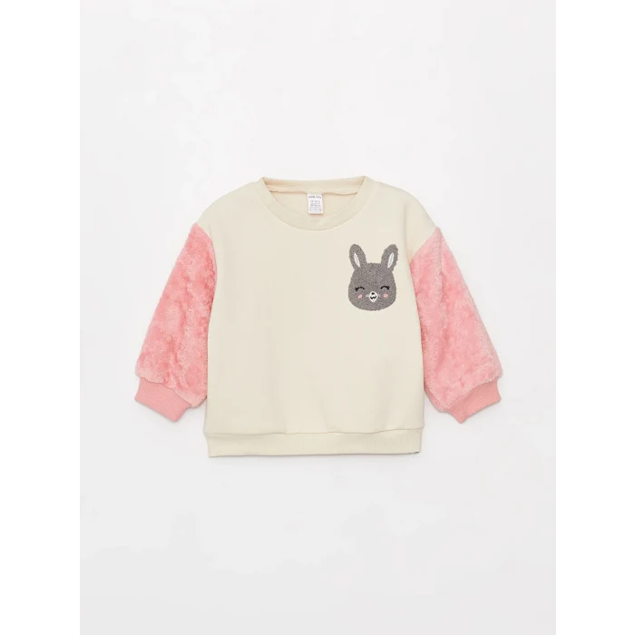 LCW baby Ekru Bisiklet Yaka Kız Bebek Sweatshirt