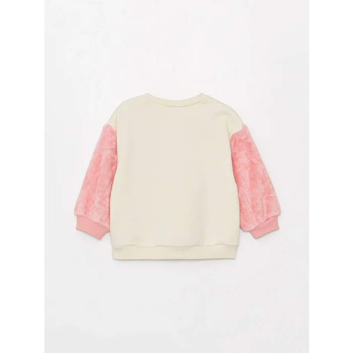 LCW baby Ekru Bisiklet Yaka Kız Bebek Sweatshirt
