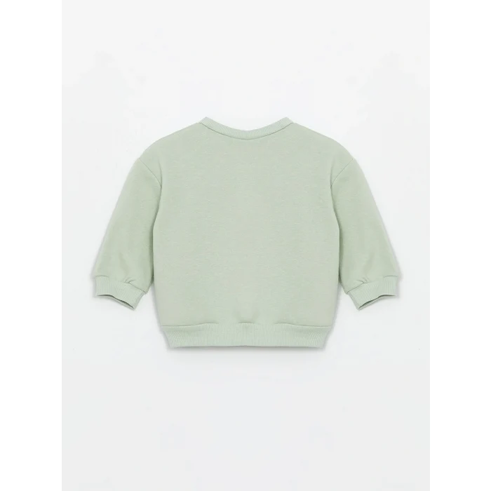 LCW baby Yeşil Bisiklet Yaka Uzun Kollu Baskılı Kız Bebek Sweatshirt