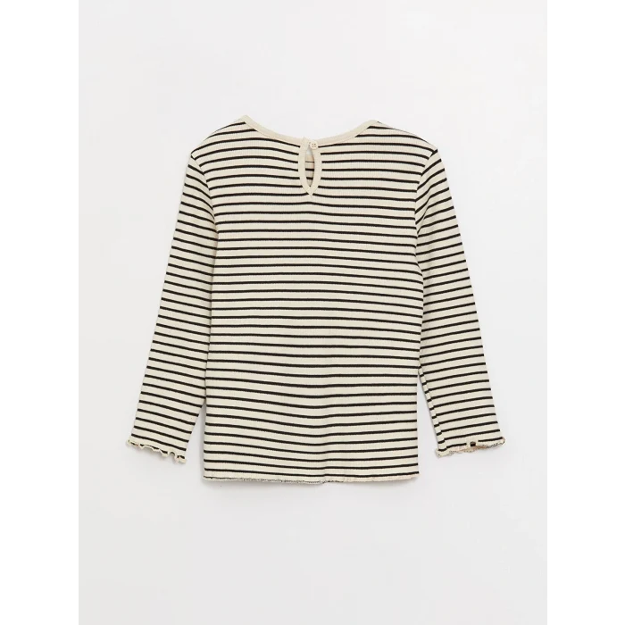 LCW baby Siyah Bisiklet Yaka Uzun Kollu Çizgili Kız Bebek Tişört