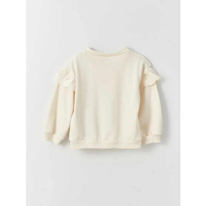 LCW baby Ekru Bisiklet Yaka Kız Bebek Fırfırlı Sweatshirt