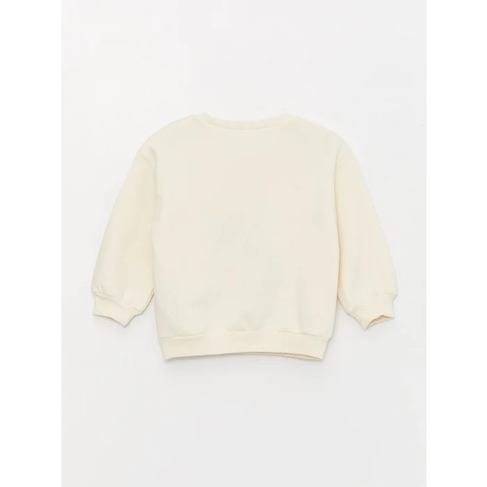 LCW baby Ekru Bisiklet Yaka Uzun Kollu Baskılı Kız Bebek Sweatshirt