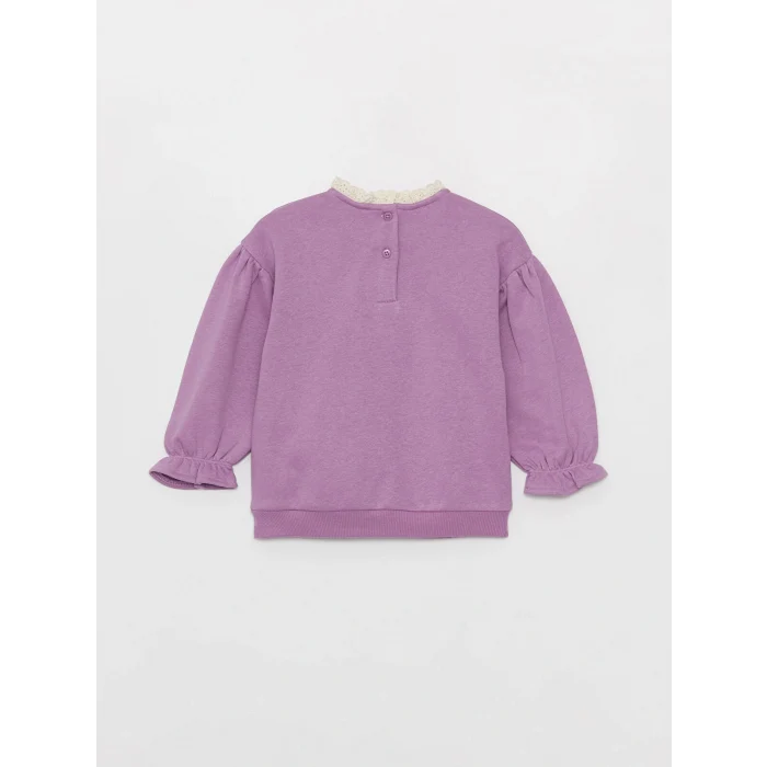 LCW baby Mor Bisiklet Yaka Uzun Kollu Nakışlı Kız Bebek Sweatshirt