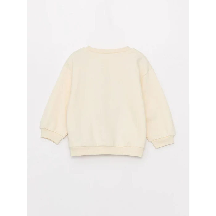LCW baby Ekru Bisiklet Yaka Uzun Kollu Baskılı Kız Bebek Sweatshirt