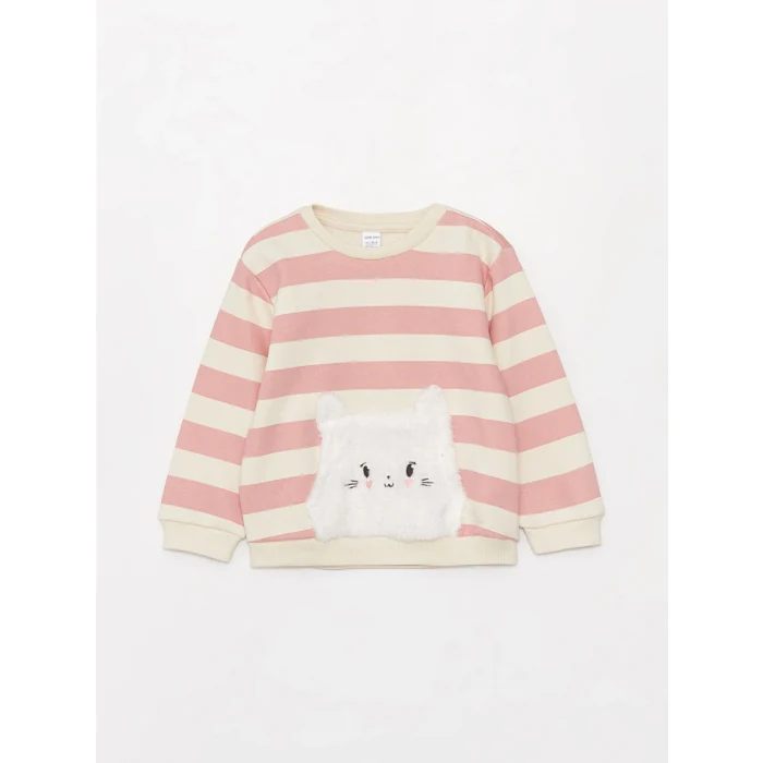 LCW baby Pembe Bisiklet Yaka Uzun Kollu Kız Bebek Sweatshirt 2li