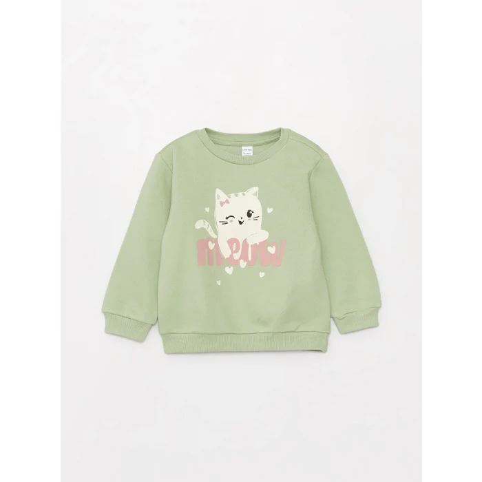LCW baby Pembe Bisiklet Yaka Uzun Kollu Kız Bebek Sweatshirt 2li