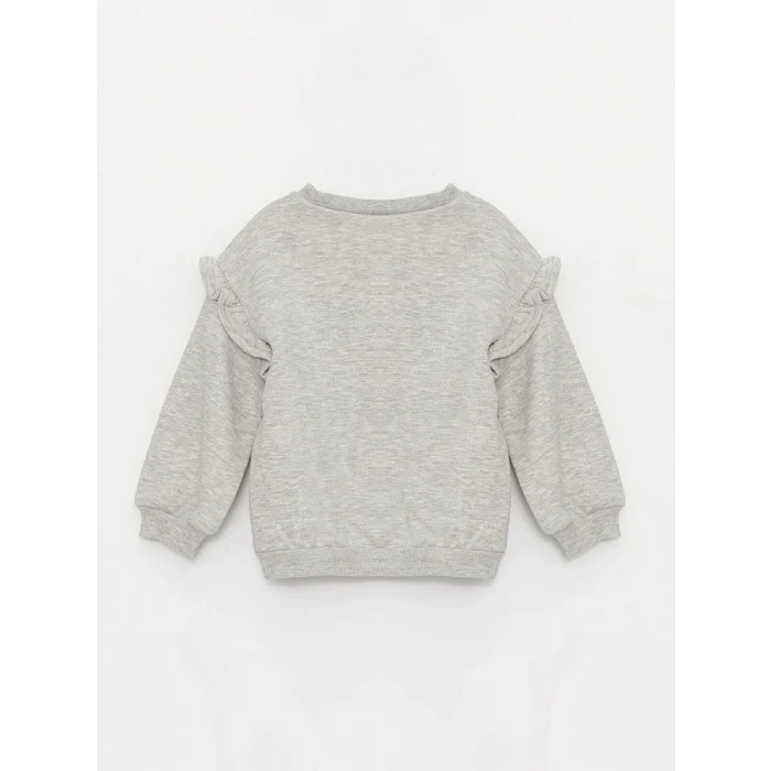 LCW baby Gri Bisiklet Yaka Baskılı Kız Bebek Sweatshirt