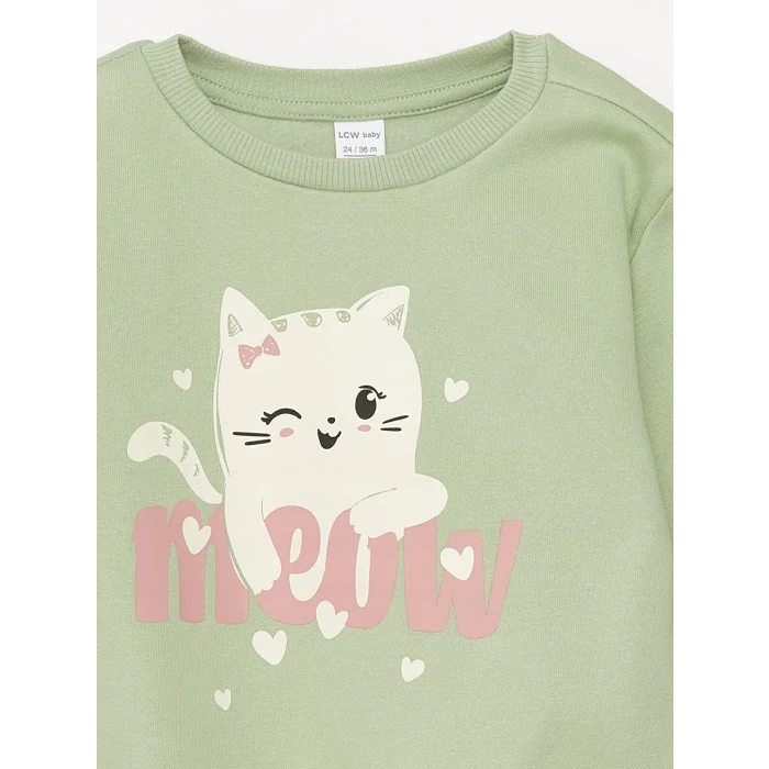 LCW baby Pembe Bisiklet Yaka Uzun Kollu Kız Bebek Sweatshirt 2li