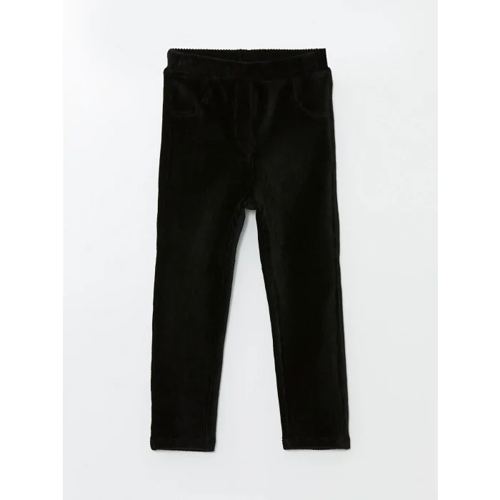 LCW baby Siyah Beli Lastikli Basic Kız Bebek Kadife Eşofman Alt