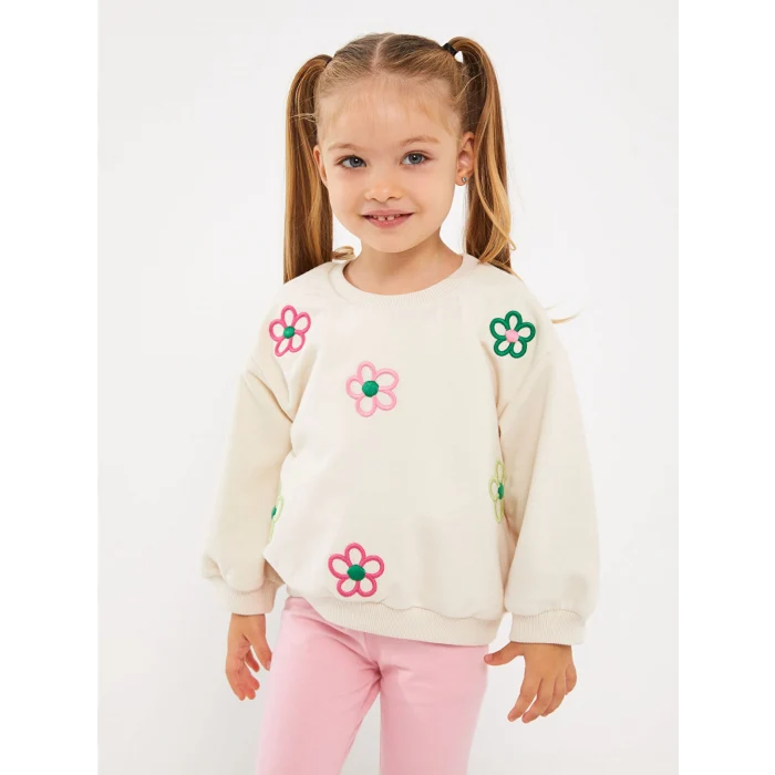 LCW baby Bej Bisiklet Yaka Kız Bebek Sweatshirt