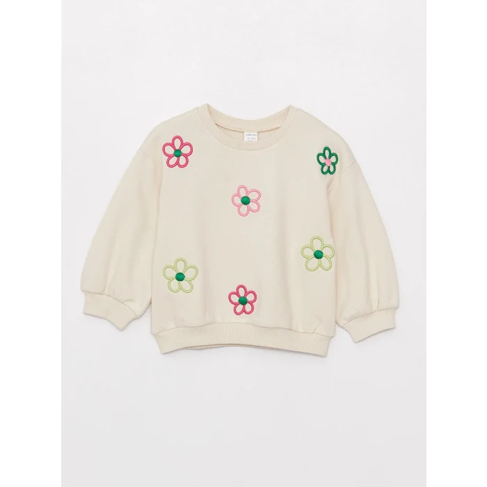 LCW baby Bej Bisiklet Yaka Kız Bebek Sweatshirt