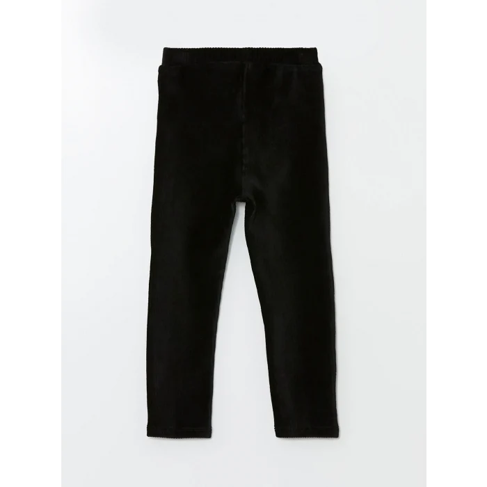 LCW baby Siyah Beli Lastikli Basic Kız Bebek Kadife Eşofman Alt