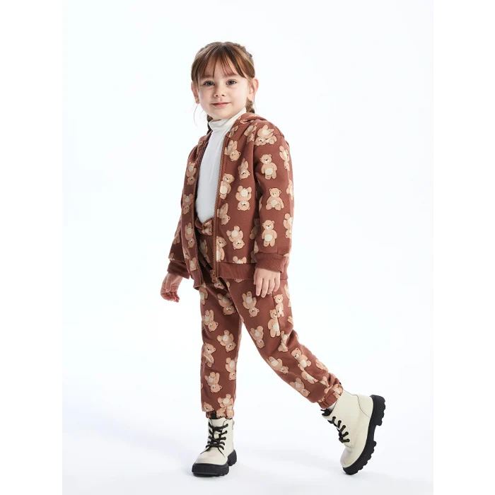 LCW baby Kahverengi Beli Lastikli Baskılı Kız Bebek Eşofman Alt