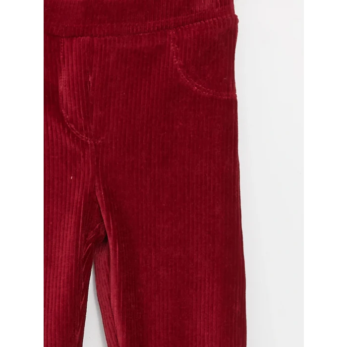 LCW baby Bordo Beli Lastikli Basic Kız Bebek Kadife Eşofman Alt