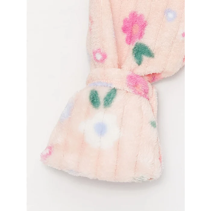 LCW baby Pembe Bisiklet Yaka Uzun Kollu Desenli Pelüş Kız Bebek Pijama Takımı