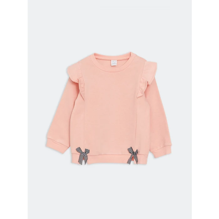 LCW baby Pembe Bisiklet Yaka Baskılı Kız Bebek Sweatshirt 2li