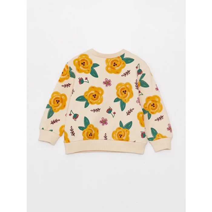 LCW baby Ekru Bisiklet Yaka Uzun Kollu Baskılı Kız Bebek Sweatshirt 2li