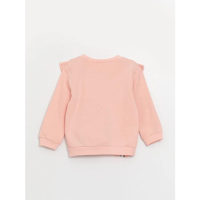 LCW baby Pembe Bisiklet Yaka Baskılı Kız Bebek Sweatshirt 2li
