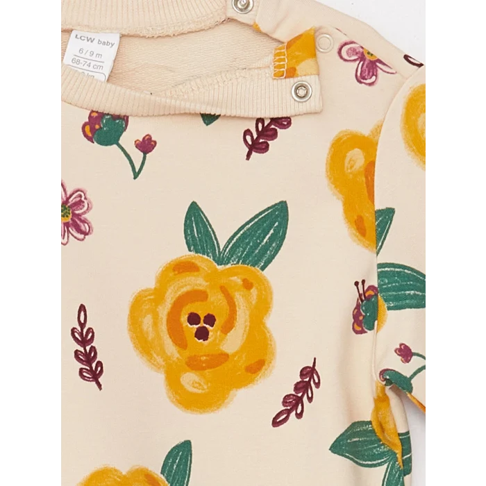 LCW baby Ekru Bisiklet Yaka Uzun Kollu Baskılı Kız Bebek Sweatshirt 2li