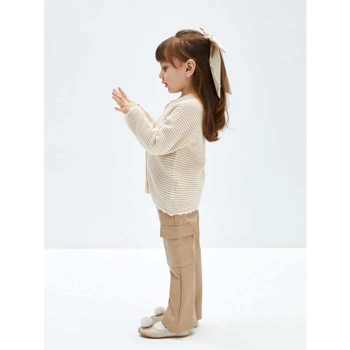 LCW baby Bej Deri Görünümlü Kız Bebek Kargo Pantolon