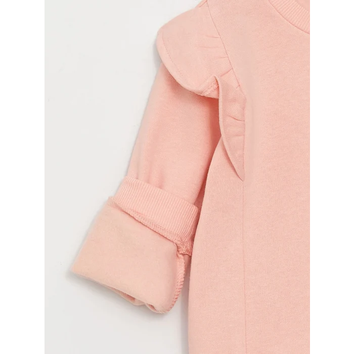 LCW baby Pembe Bisiklet Yaka Baskılı Kız Bebek Sweatshirt 2li