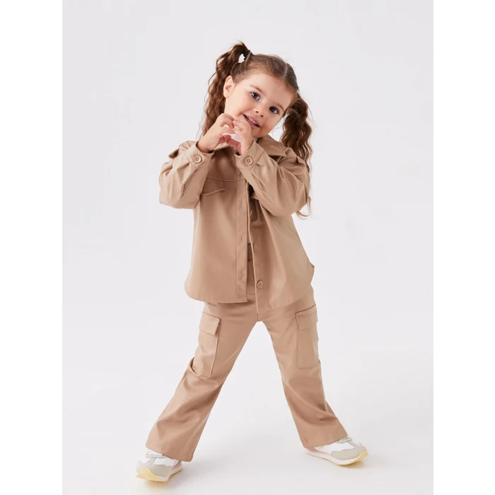 LCW baby Bej Deri Görünümlü Kız Bebek Kargo Pantolon