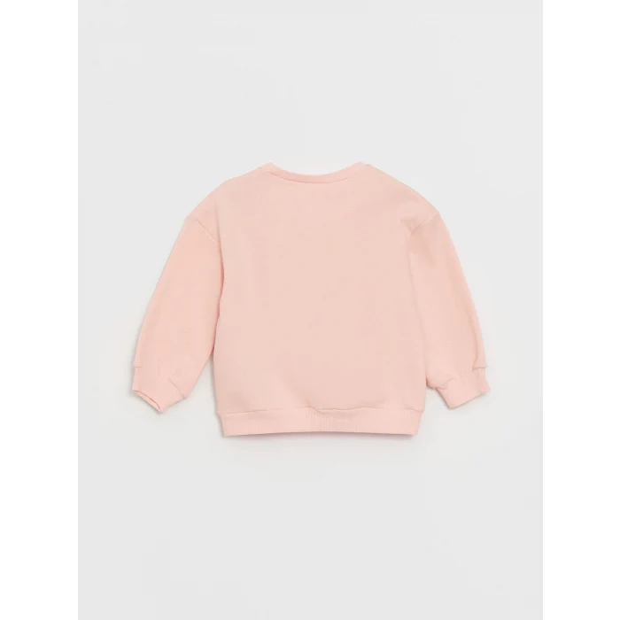 LCW baby Pembe Bisiklet Yaka Uzun Kollu Baskılı Kız Bebek Sweatshirt