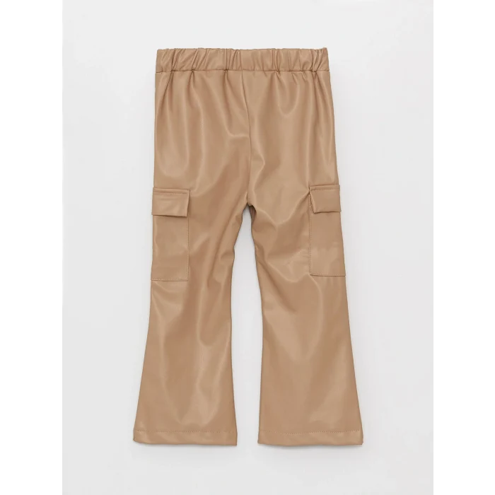 LCW baby Bej Deri Görünümlü Kız Bebek Kargo Pantolon