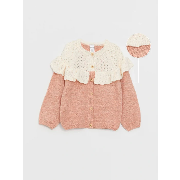 LCW baby Pembe Bisiklet Yaka Uzun Kollu Kız Bebek Triko Hırka