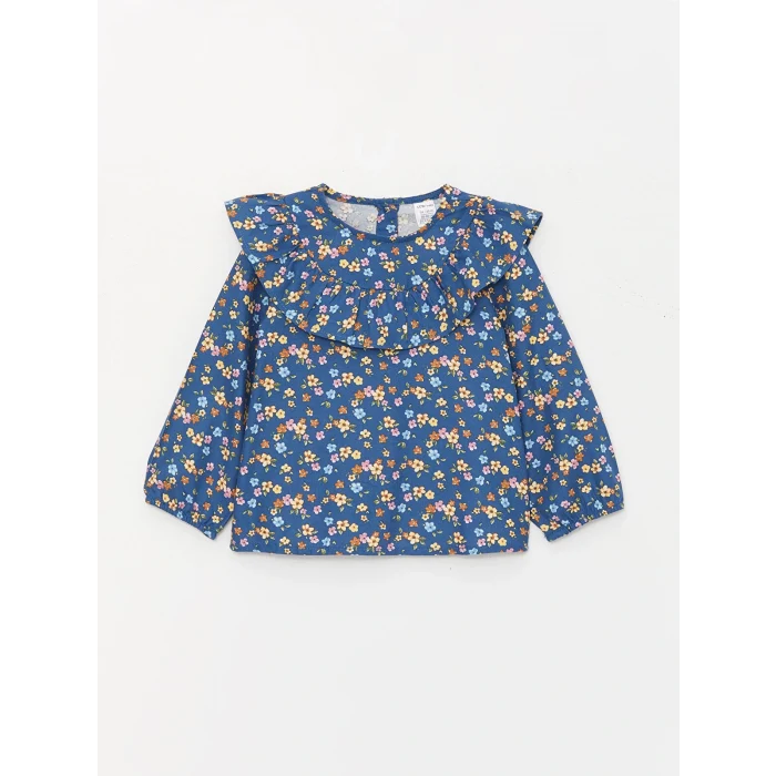 LCW baby Lacivert Bisiklet Yaka Kız Bebek Gömlek