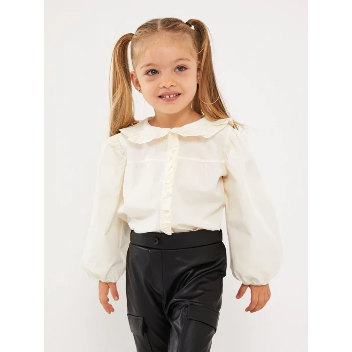 LCW baby Ekru Bebe Yaka Basic Kız Bebek Gömlek